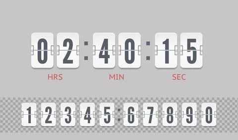 Analog airport board countdown timer of hour or minute. White scoreboard number Stock-Illustration