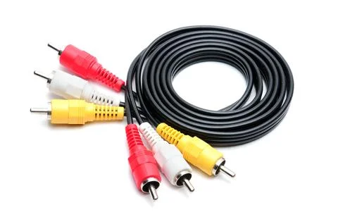 Analog audio video cable of RCA standard on white background Stock Photos