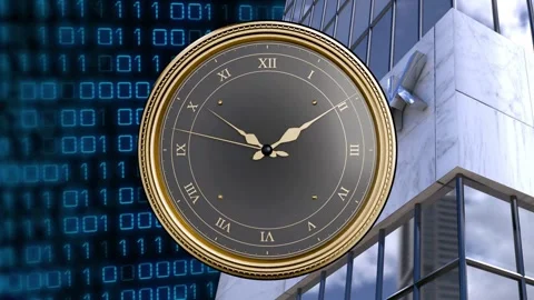 Analog clock appearing left scaling and centering while hands rotating to Stock Footage 337905038