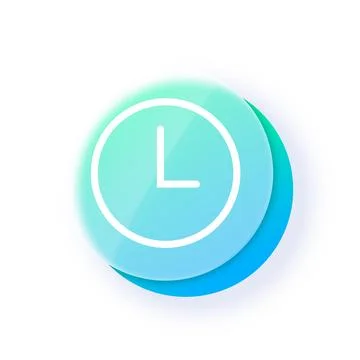 Analog clock button glassmorphism effect vector icon, transparent blur glass Stock Illustration