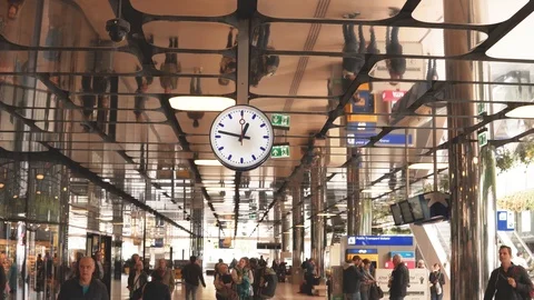 Analog Clock in Central Station of Amsterdam, Netherlands Stock Footage 97935562
