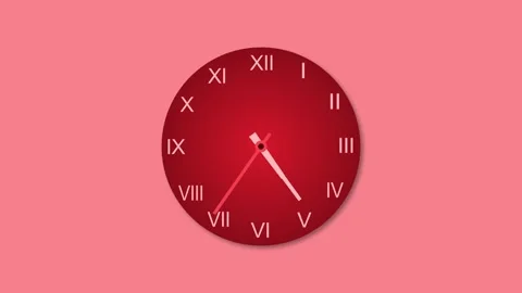 Analog clock counting down simple minimalist clock animation on a red backg.. Stock Footage 304394783