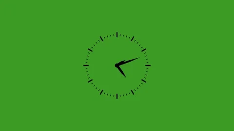 Analog clock face animation showing fast moving hands on green background i.. Vídeo Stock 331365390