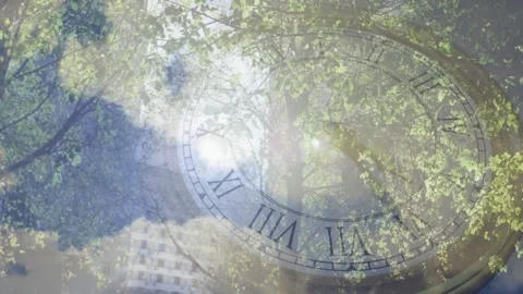 Analog clock face dissolving via double-exposure, flare sweeping outward to Stock Footage 328329529