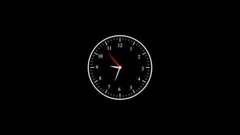 Analog clock face with white numbers and hands on black background concept .. Stock Illustration