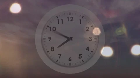 Analog clock hands rotating after bokeh flash, 3D render showing time rushing Stock Footage 329506176