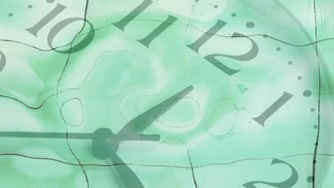 Analog clock hands rotating over swirling mint teal abstract texture with thin Video stock 309111742