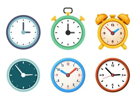 Analog clock icon set collection in flat style. Circle watch vector illustr.. Stock Illustration