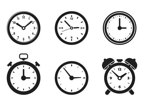 Analog clock icon set collection in flat style. Circle watch vector illustr.. Illustrazione stock