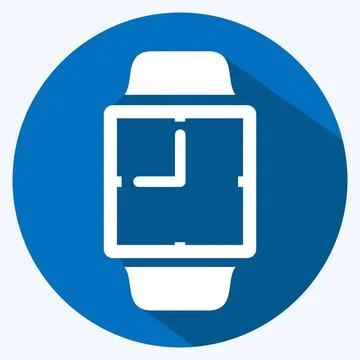 Analog Clock Icon in trendy long shadow style isolated on soft blue backgroun Stock Illustration