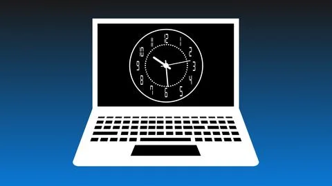 Analog clock isolated animated on Laptob black background Stock Illustration