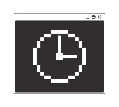 Analog clock monochrome pixel pop-up window Illustrazione stock