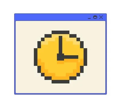 Analog clock pixel art popup window UI overlay Illustrazione stock