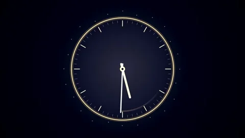 Analog Clock with Rotating Hands on Blue and Black Background Видео 348301712