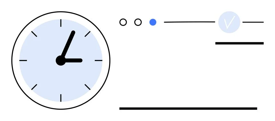 Analog clock showing time, interface elements including icons and progress in Stockillustratie