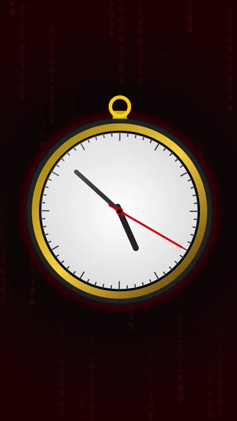 Analog clock time tracking on minimalist dial against deep maroon backdrop Stock-Footage 344939766
