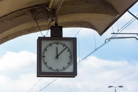 Analog clock on the train station Stock Photos