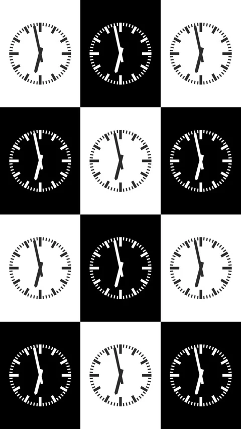 Analog Clocks Ticking on Chess Pattern Background Vertical Animation 動画素材 280189823
