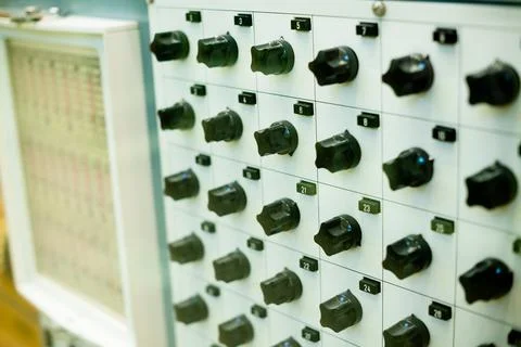 Analog computing machine. Retro computer. Stock Photos