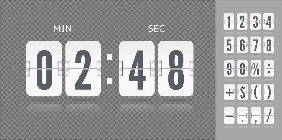 Analog countdown font. Flip numbers font White time counter information page Stock Illustration
