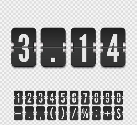Analog countdown number font. Flip number and symbol scoreboard with shadows Stock Illustration