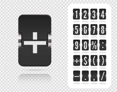 Analog countdown number font. Vector illustration template. Floating flip number Stock Illustration