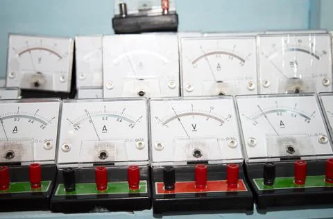 Analog direct current Voltmeter isolated on white background with clipping path Stock Photos