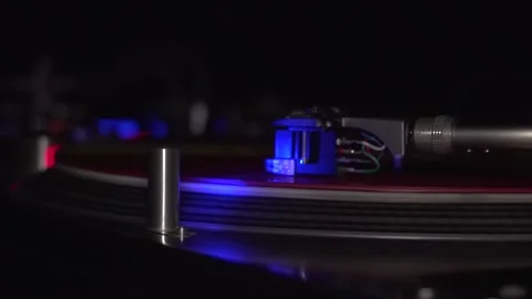 Analog disc spinning in needle turntable Stock Footage 146333651