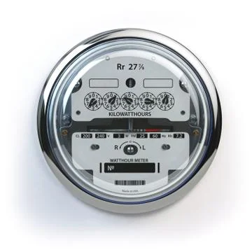 Analog electric meter isolated on white.  Electricity consumption concept. Stock Illustration
