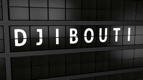 Analog flight information display board with the arrival city of Djibouti Stock Footage 93543774