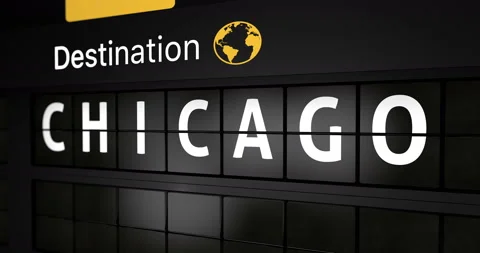 Analog flight information display board with the arrival city of Chicago Stock Footage 146629285