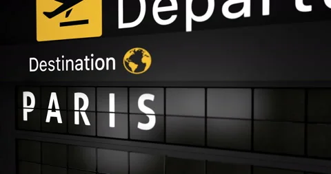 Analog flight information display board with the arrival city of Paris Stock Footage 146714195
