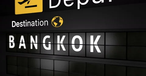 Analog flight information display board with the arrival city of Bangkok Stock Footage 146714379