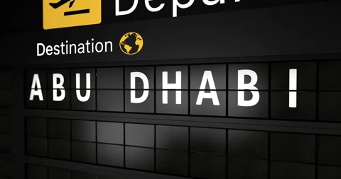 Analog flight information display board with the arrival city of Abu dhabi Stock Footage 146714531