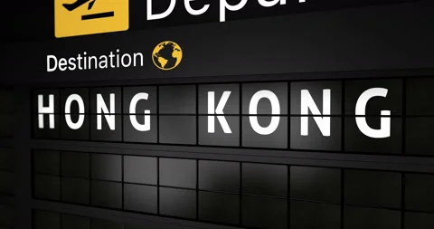 Analog flight information display board with the arrival city of Hong kong Stock Footage 146714539