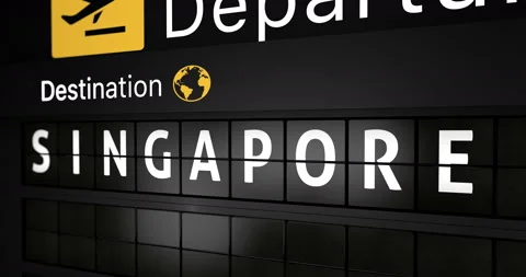 Analog flight information display board with the arrival city of Singapore Stock Footage 146714540