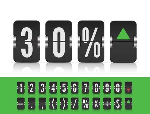 Analog flip airport board for countdown timer. Flip number and symbol scoreboard Illustrazione stock