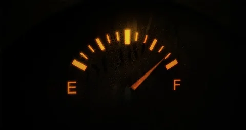 Analog Fuel Gauge Car Dashboard. Round Petrol Meter On Black Background Stock Footage