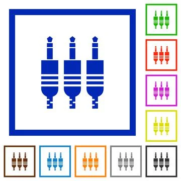 Analog jack connectors flat framed icons Stock Illustration