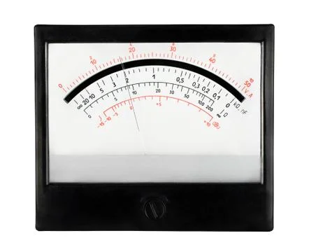 Analog measure tool multimeter scale with pointer. Isolated on white backgrou Stock Photos