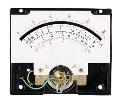 Analog measure tool multimeter scale with pointer. Isolated on the white back Stock Photos