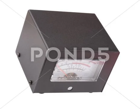 Analog meter in black metal case isolated Stock Photos