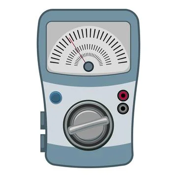 Analog multimeter measuring electricity with dial, rotary switch, button, and Stock Illustration