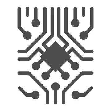 Analog processor circuit with diode and microchip solid icon, electronics Stock Illustration