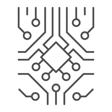 Analog processor circuit with diode and microchip thin line icon, electronics Stock Illustration