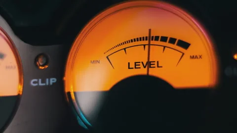Analog Round Arrow Indicator of Audio Signal Level with Yellow Backlight Stock Footage 255731978