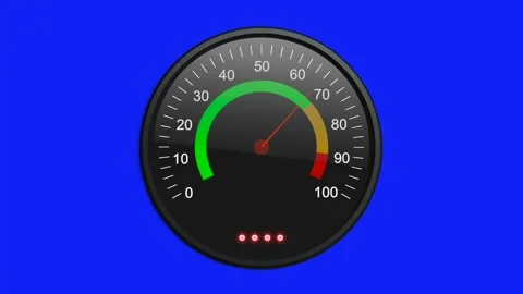 Analog speedometer performance gauge animation on blue screen background 스톡 동영상 330850102