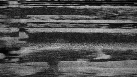 Analog television signal interference with flickering black and white horiz.. Stock Footage 346658622