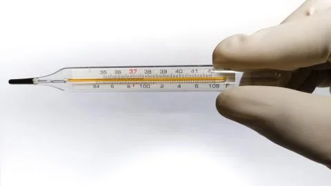Analog Temperature measurements using Thermometer. Stock Photos