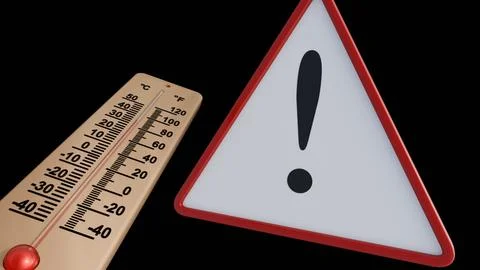 An analog thermometer and a triangular warning sign. Stock Illustration